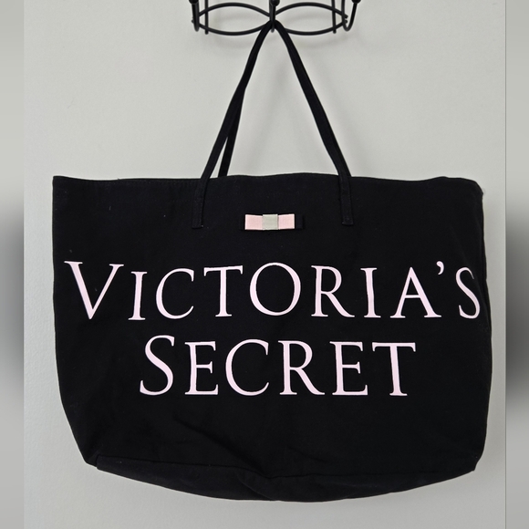 Victoria's Secret Extra Large Black Canvas Tote Bag - Picture 1 of 6